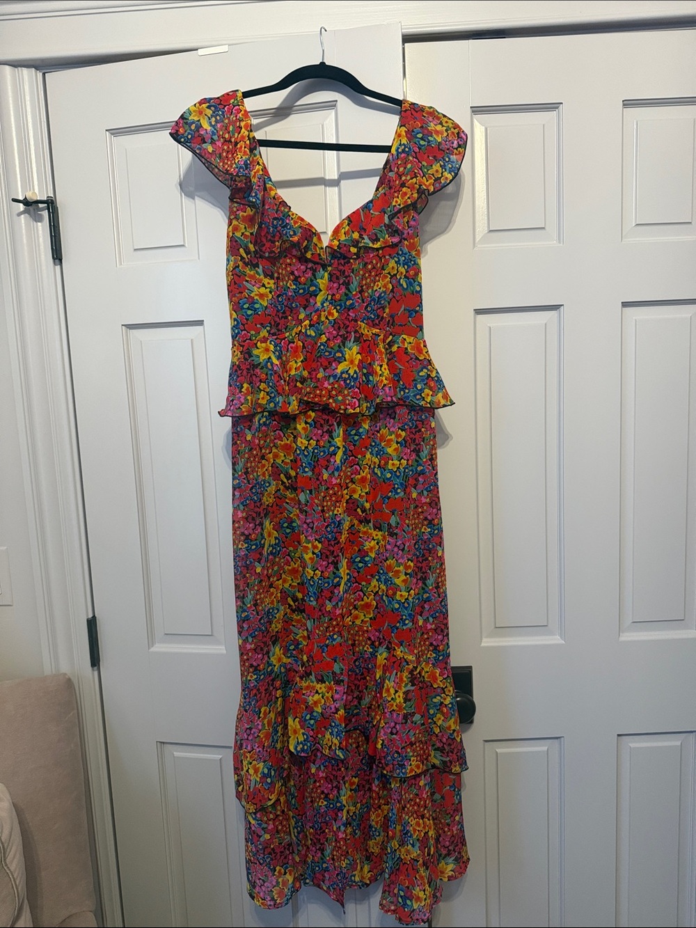Show Me Your MuMu Red Multi-Color Floral Ruffle Maxi Dress